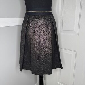 Vince Camuto Black Gold‎ Metallic Skirt | Size 2 Lined A-Line Skirt with Pockets
